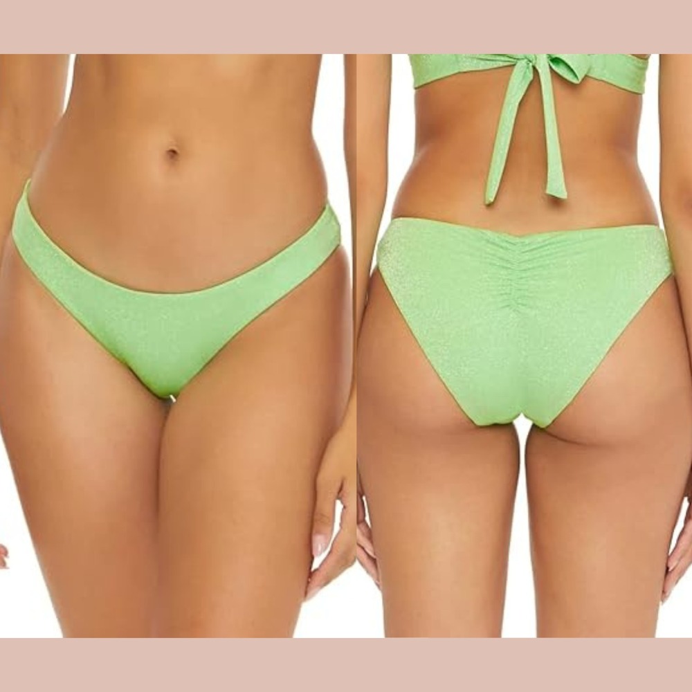 NWT‎ BECCA [ Medium ] Glimmer Adela Hipster Bikini Bottom Sea Foam Green U1327